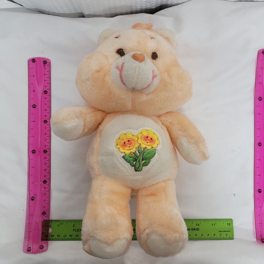 Vintage 1983 Care Bears Friend Bear Plush Kenner Peach Sunflowers 12 Inch